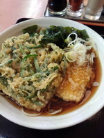 「にら・いも天そば360円」@梅もと 品川店の写真