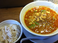 「海老香る担々麺3辛(850円)、サービス麦飯」@麺処 鳴声の写真