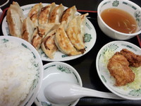 「W餃子定食600円＋ご飯大盛（サービス券）」@日高屋 関内北口店の写真