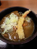 「カレーそば380円+えび天(クーポン券)」@ゆで太郎 新橋赤レンガ通り店の写真