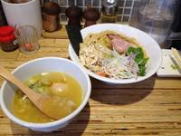 「鶏つけそば塩(鶏×ホタテ)¥750+大盛¥130＋ビール¥500」@NOODLE STOCK 鶴おかの写真