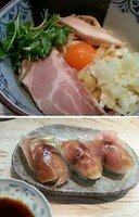 「濃厚たまごのまぜそば￥700＋しめ鯖のにぎり￥300」@中華そば 四つ葉の写真