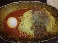 「汁無し担々麺大盛(660円)(辛さ３倍、カレー味)半ライス他」@中華そば くにまつ 本店の写真