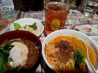 「【日替り定食(温玉肉もやし丼+担々麺)800円】→500円」@陳麻家 高崎駅西口店の写真