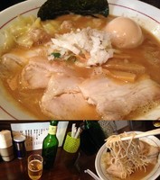 「濃厚煮干ワンタン麺 850円＋味玉100円 ビール380円」@いりにぼの写真