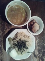 「つけ麺(並)＋ゆで玉子＋厚切焼豚」@ラーメン 唐そば 渋谷2丁目店の写真