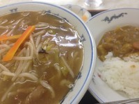 「もやしそば＋半カレー【850円】」@幸楽の写真