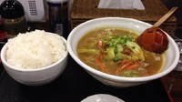 「カレーラーメン(季節限定)＋ライス大(630円＋180円)」@ラーメン創作麺処 めん坊の写真