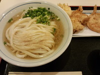 「冷かけ(中)＋天ぷら３個」@手打うどん 長谷沼の写真