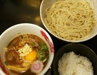 「肉玉つけ麺＋半ライス （140315）」@肉玉蕎麦 おとど 北松戸総本山の写真