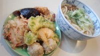 「天ぷら・惣菜一皿盛り放題うどん＝３９０円」@そばうどん名無し(川崎市地方卸売市場南部市場内)の写真