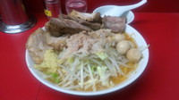 「小ブタ味噌ラーメン2+ウズラ ニンニクアブラ生姜」@ラーメン二郎 西台駅前店の写真