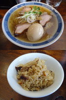 「『味玉煮干しそば+炊き込みごはん 小』」@中華そば しば田の写真