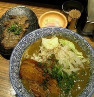 「ミニ煮干味噌ラーメン(夜限定 20食)+ステーキ」@ラーメン燈郎の写真
