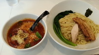 「チーズ海老トマトつけ麺￥1050」@海老・特濃煮干そば まるはの写真