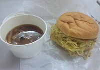 「【限定】 大勝軒 元祖つけ麺バーガー(特盛)：750円」@ロッテリア 渋谷道玄坂店の写真