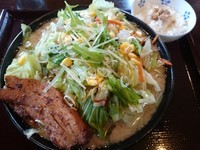 「めちゃくちゃ元気ラーメン野菜盛り830円＋うま飯（無料）」@バガボンド 東バイパス店の写真