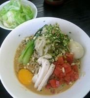 「冷し坦々まぜそば　並【限定】+キャベツ+味玉」@麺屋庄太 津久井浜店の写真