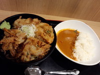 「特大かき揚げそば（冷）半カレーセット600円」@よもだそば 銀座店の写真