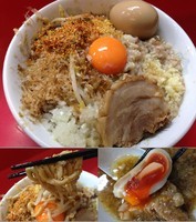 「ミニまぜそば（全増し＋タマネギ）730円とろーり半熟100円」@麺屋 桐龍の写真