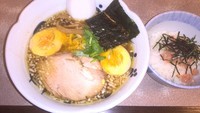 「玉子ラーメン＋鮭ご飯（８５０円＋１００円）」@与ろゐ屋の写真