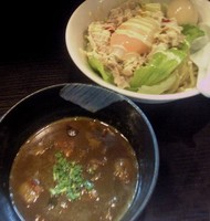 「夏野菜の特製ポークカレーつけ麺【限定】+子供の味玉」@麺処 夏海の写真