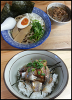 「旬菜と豚肉のつけ麺￥800＋いわし丼￥360」@中華そば よしかわの写真