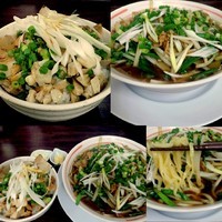 「ナイトゲリラー・肉ニラそば８７０円＋チャーシュー丼300円」@丸直の写真