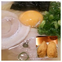 「稲荷ずしセット850円+生卵（ｻｰﾋﾞｽ)」@佐賀ラーメン 美登里の写真