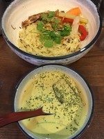 「豆乳グリーンカレーつけ麺＋白いご飯」@麺場ながれぼしの写真