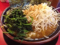 「ラーメン中盛＋ほうれん草＋ねぎもやし」@家系ラーメン とらきち家の写真