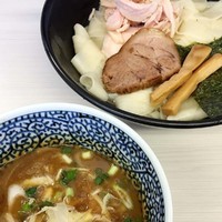 「ひもかわ濃厚つけ麺（出汁もり）　500円（メルマガサービス）」@濃厚鶏豚骨魚介つけ麺 かず屋の写真