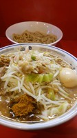 「小ラーメン＋味玉＋カレー（アブラタマネギ、何故か別丼に麺）」@麺屋 桐龍の写真