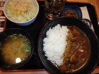「カレー(旨辛)(350円)、生野菜セット(130円)」@吉野家 高陽店の写真