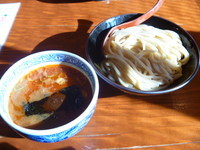 「辛つけ麺（あつもり、中盛）　サービス券（通常７８０円）」@つけ麺専門店 三田製麺所 池袋西口店の写真