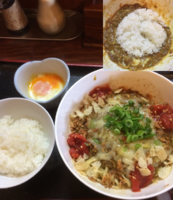 「本日の限定  チーズinキーマカレーまぜそば追い飯付き   80」@和風らーめん 凪の写真
