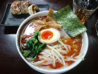 「紅節味噌トンコツラーメン中盛り固め950円クーポンで半餃子」@横浜らーめん 源泉の写真