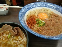 「【限定】かま玉つけそば(エビ味噌)930円＋プレミアム日本酒」@頓知房の写真