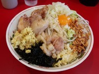 「汁なし（ニンニク・アブラ・フライ・海苔等）＋刻み生姜＋魚粉」@ラーメン英二の写真