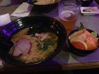 「コンボ（ラーメン[塩]＆北海丼）＋ビール、$16.5＋$5」@刀屋の写真
