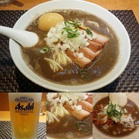 「【限定】濃厚烏賊といりこ煮干しのラーメン（追い飯付）」@柴崎亭の写真