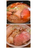 「濃厚魚介豚骨エビ風味+ﾁｬｰｼｭｰ丼」@はりけんラーメンの写真