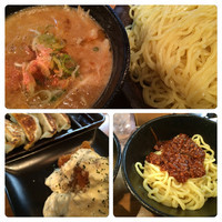 「海老味噌つけ麺(特盛り)+宮崎チキン南蛮+餃子」@吉虎 東京 KICHITORA TOKYO 渋谷本店の写真