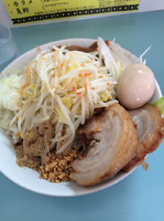 「油そば 豚増し 玉子 野菜増し 玉ねぎ増し2 魚粉少な目」@らーめん☆王子の写真