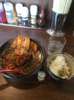 「排骨担担麺1000円、生絞りゴマ油100円、ごはん小100円」@担担麺 手しごと ごま金の写真