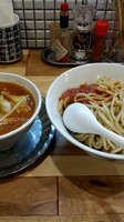 「トマト味噌つけ麺(大盛)+チーズごはん」@らーめん カッパハウスの写真