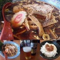 「【期間限定】国分寺BLACK＋肉味噌ごはん＋小ビール」@中華そば ふうみどうの写真