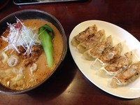 「濃厚雲呑入り担々麺と焼き餃子」@ワンタン麺専門店 雲呑美の写真