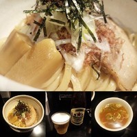「【期間限定】香味汁なしソバ＋スープ&ライス＋ビール」@肉煮干し中華そば さいころの写真