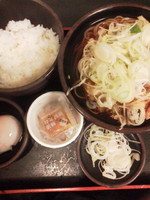 「朝定食Ｃ（温玉）＋かき揚げ（クーポン）」@ゆで太郎 水道橋店の写真